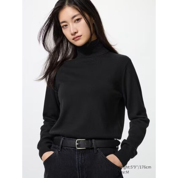 Uniqlo Women's Cashmere Turtleneck Long Sleeve Sweater - Black L - Picture 1 of 7